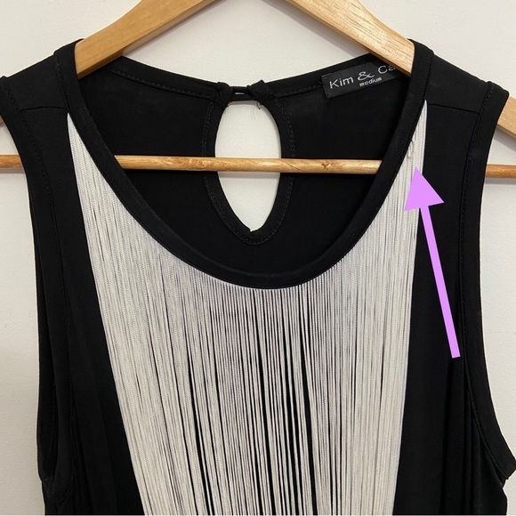 2/40$ KIM&CAMI Black white Fringe sleeveless tie dye fringe jersey lightw Medium - Picture 7 of 12